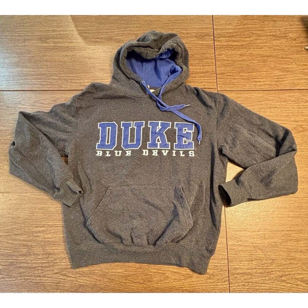 Men’s DUKE Blue Devils Collegiate Hooded Charcoal Grey Sweatshirt  Med EUC